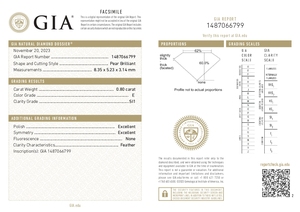 เพชรหลวมธรรมชาติจากอินเดียขนาด0.80กะรัตที่ได้รับการรับรองจาก Gia เกรด E และชัดเจน SI1 - Product Image 2