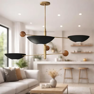 Luxury Mid Century Sputnik Chandelier Brass Combination 3 <b>Light</b> Adjustable Height LED <b>Ceiling</b> <b>Light</b> Black Bowl <b>Shades</b> Modern - Product Image 2