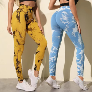 Women's Seamless Tie Dye Workout Sets High Waist <b>Thick</b> Soft Breathable Spandex/Polyester <b>Leggings</b> Full Length Drawstring Closure - Product Image 5