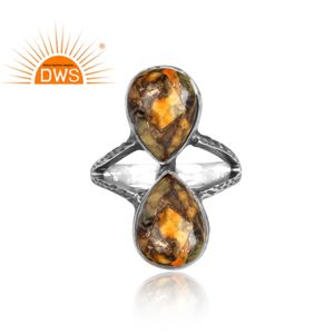 Mejor Venta de plata esterlina oxidada Mojave cobre Bumblebee turquesa piedra preciosa anillo de banda dividida fabricante de joyería personalizada - Product Image 2