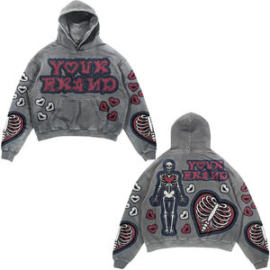 Personnalisé de haute qualité recadrée poids lourd vintage en détresse broderie patch unisexe coupe et coudre acide pierre lavé sweats à capuche pour hommes - Product Image 2