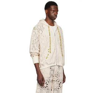 Sudadera con capucha y cremallera de encaje de ganchillo de alta calidad personalizada OEM para hombre 100% algodón bordado Impresión digital temporada de verano - Product Image 2