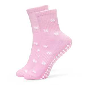 Chaussettes épaisses pour femmes - Motif nœuds antidérapants Respirant Absorbant la transpiration Mélange de coton pour le yoga la danse Utilisation quotidienne - Saison printemps - Product Image 1
