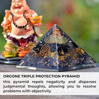 Großhandel KALA CULTURE Handgefertigte Dreifach-Schutz Orgonit-Pyramide mit Schwarzem Turmalin, Hämatit und Obsidian zur Heimdekoration