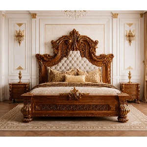 Cama King Size de Madera de Teca Tallada a Mano Imperial Maharaja, Compre un Juego de Muebles de Dormitorio Acolchados de Primera Calidad, Camas de Alta Calidad al por Mayor - Product Image 1