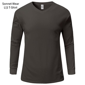 Cotton V-Neck <b>Long</b> <b>Sleeve</b> T-Shirt for <b>Men</b> Plain Outdoor Sweater Basic <b>Top</b> - Product Image 2