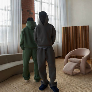 Ensemble survêtement unisexe personnalisé 2025 avec logo, confortable, ample, uni, sweat-shirt et pantalon de survêtement ample et surdimensionné - Product Image 2