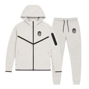 Ensemble de survêtement pour homme, veste à capuche zippée et pantalon de jogging en polaire technique, gris neige, vêtements de sport pour l'entraînement - Product Image 1