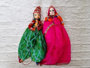 คู่หุ่น Rajasthani หุ่นเชิดอินเดียวินเทจตุ๊กตาไม้ทำด้วยมือสำหรับตกแต่งบ้านในงานแต่งงานสไตล์โบฮีเมียน - Product Image 5