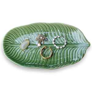 Stylish Leaf Ceramic Jewellery for <b>Ring</b> Bracelet and Neckless Tray Green Color Modern Trays for Nightstand Entryway Table Vanity - Product Image 6