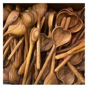 Juego de cucharas de madera ecológica hechas a mano de Vietnam, herramientas de cocina duraderas de madera natural para cocinar, servir, revolver con acabado suave - Product Image 2