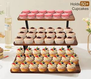 Support à cupcakes en bois rustique à 3 niveaux avec cadre métallique robuste, idéal pour la présentation de desserts lors de fêtes, mariages, buffets et événements - Product Image 3