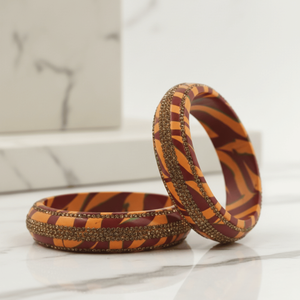 Ethnic Patterned Orange Lac Bangles <b>Set</b> of 2 for Parties - Product Image 2