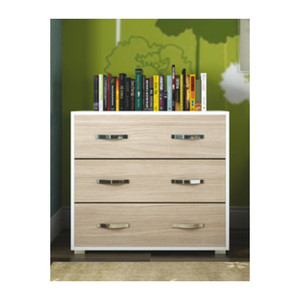 Cassettone Moderno de 3 Cajones, 91x45xh81 cm, Olmo/Blanco - Product Image 1