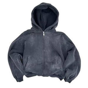 Sweat à capuche en molleton pour homme, effet délavé, avec strass, streetwear, logo personnalisé, en coton, haute qualité - Product Image 1