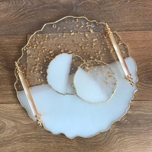 Unique resin <b>tray</b> with metal handle for wedding party serving <b>tea</b> coffee snacks home kitchen decoration - Product Image 1