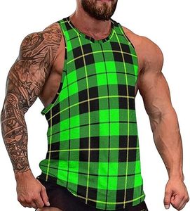 Green Plaid Men's <b>Muscle</b> Tank Top Sleeveless Workout Tank Shirts Gym Fitness Tees <b>Vest</b> Customized - Product Image 1