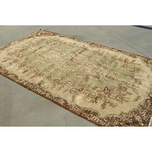 Vintage 5,4x8,7 ft Rug, Large Turkish Rug, <b>Brown</b> Striped <b>Wool</b> Rug - Product Image 3