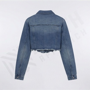 Chaqueta Vaquera Corta Personalizada para Mujer, Cierre de Botones, Detalles de Costura, Estilo Moderno Minimalista, Ropa de Calle a la Moda - Product Image 2