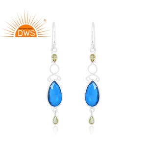 Venta caliente 925 plata esterlina peridoto natural y doblete Topacio Azul cuarzo piedras preciosas pendientes colgantes fabricante de joyería personalizada - Product Image 1