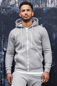 Sweat à capuche tendance en molleton gris dynamique coupe classique coupe-vent 100% coton pour homme avec ourlet et poignets côtelés Vêtement décontracté Automne Écologique - Product Image 4