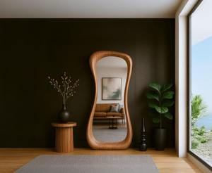 Miroir pleine longueur asymétrique en bois de noyer véritable, artisanal, écologique, léger, style Art Déco, décoration moderne pour la maison, abordable - Product Image 3