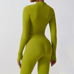 New Fashion High Impact Yoga <b>Jacket</b> and Gym Leggings Set Custom logo Seamless Workout Leggings Shorts Set <b>for</b> <b>Women</b> - Product Image 5