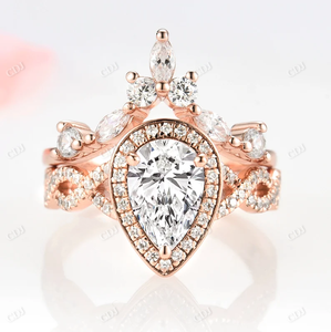 Anillo de Boda de Oro Blanco de 14K Personalizado del Fabricante Directo, con Diamante Natural Marquise de 0.44CTW, Engaste de Puntas, Diseño Curvo en Racimo - Combinable - Product Image 4