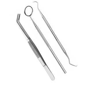 Kit d'examen dentaire manuel de base : Miroir, explorateur, pince, qualité économique, 3 pièces, certifié CE - Product Image 1