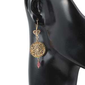 Boucles d'oreilles pendantes en or 22K avec motif dôme, rubis, filigrane, perles et diamants, et clous d'oreilles en or 14K 18K, bijoux de mariage chrétien, 70 ans - Product Image 3
