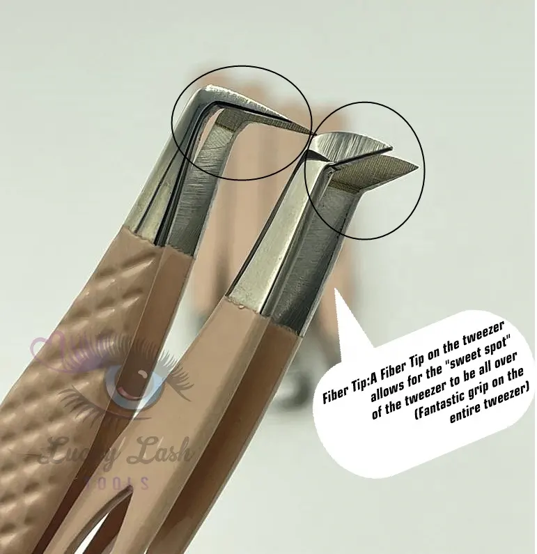 nude color fiber tips eyelash extension tweezers straight short boot and 90 degree boot strong grip lash extension tweezers