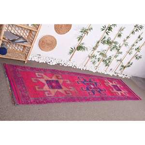 Alfombra turca Vintage estilo bohemio 2,9X11 pies clásico área grande patrón rectangular rosa púrpura lana Material látex para pasillo - Product Image 3