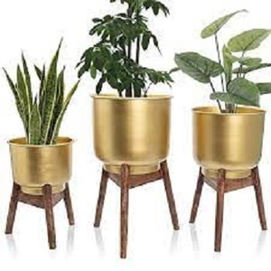 Jardinière moderne avec support pour décoration, jardinière en fer d'intérieur, jardinière dorée, pot à fleurs pour la maison et l'hôtel - Product Image 1