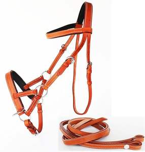 English Western Horse Cuero BITLESS Brida SIDEPULL Halter REINS TAN /BLACK - Product Image 3