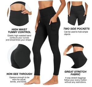 Mallas de Yoga de cintura alta para mujer, pantalones de entrenamiento sin costuras con control de barriga de puntos, pantalones de fitness para gimnasio sin transparencias, patrón sólido - Product Image 4