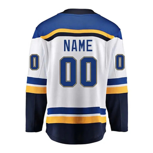 Camiseta de Hockey sobre Hielo para Hombre Ealer, Blanca, Azul y Amarilla, Cuello en V, Manga Larga, Logotipo Bordado, Corte Regular, Ropa para Adultos - Product Image 2
