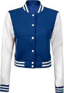 Los mejores fabricantes y proveedores, chaqueta universitaria de manga de cuero personalizada para mujer, chaquetas universitarias con cuello levantado de Color en contraste para mujer - Product Image 2
