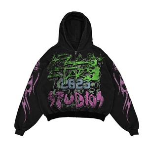 Sudaderas con Capucha para Hombre al por Mayor, Estilo Vintage Deslavado al Ácido, con Cierre, Personalizadas con Apliques Bordados, Estilo Urbano - Product Image 3