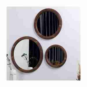 กระจกตกแต่งผนังกรอบไม้ทรงกลมดีไซน์ทันสมัยของตกแต่งบ้านผลิตในอินเดีย - Product Image 3