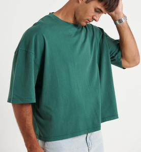 100% algodón, camiseta para hombre, ajuste holgado, logotipo personalizado impreso 300GSM, camiseta recortada de algodón de gran tamaño Boxy Fit, camiseta para hombre OEM - Product Image 5