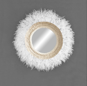 Espejo redondo de plumas de pared, decoración de pared de espejo de plumas, decoración de pared de espejo redondo - Product Image 1