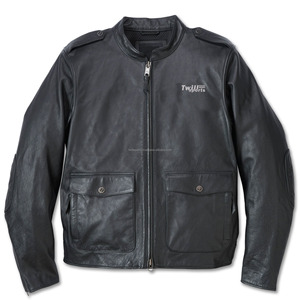 Real <b>Sheepskin</b> Leather Biker <b>Jacket</b> for Men Quilted Black Lining Waterproof Breathable Windproof Feature Pockets Black Color All - Product Image 1