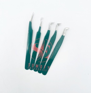 Dark Green Nano Technology Stainless Steel <b>Eyelash</b> Extension Tweezers Silver Fiber Tip Volume <b>Application</b> Sustainable Use - Product Image 6