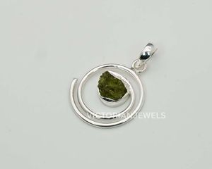 925 Solid Sterling Silver August Birthstone <b>Pendant</b> Rough Green <b>Peridot</b> with Bezel Setting Charm <b>Pendants</b> - Product Image 2