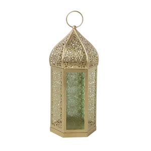 Lanterne en verre gaufré métallique, style marocain vintage, finition dorée, porte-bougie pour la décoration de la maison, les mariages et les célébrations du Ramadan - Product Image 1
