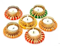 Porte-bougie chauffe-plat en fer fait main multicolore, design traditionnel Gota Patti, 3 pouces, pour table, salon, Diwali, Pooja, maison