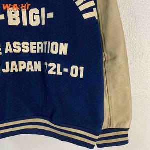 Blouson de baseball pour hommes avec logo personnalisé Blouson universitaire à col montant brodé en chenille bleue pour l'hiver personnalisable - Product Image 5