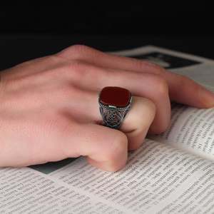 Turkish 925 Sterling Silver Men's <b>Ring</b> Fine Ottoman Style Jewelry Natural Stone Black Azuris VALKH1356 by Azuris - Product Image 1