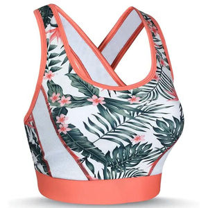 Crossback Sports Bra With Floral Print Orange Trim Breathable Support Activewear <b>Top</b> - Product Image 3