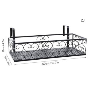 Étagère de balcon suspendue en fer avec crochets, boîte à plantes rectangulaire en métal, support de plantes pour jardin extérieur, porte-fleurs - Product Image 3